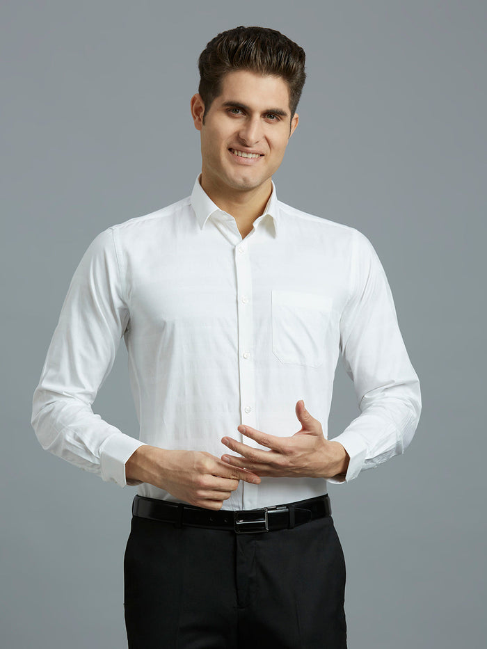 Men's Pure Cotton Dobby Stripe Dobby Stripe Regular Fit Full Sleeve Formal Shirt - Light Grey