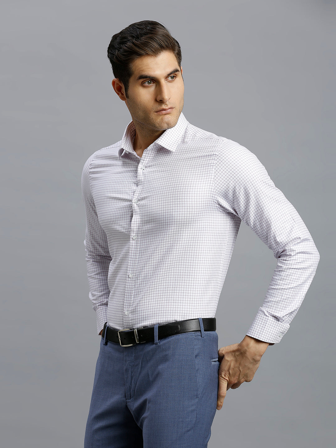 White & Pink & Blue Checks 100% Cotton Slim Fit Formal Full Sleeve Shirt