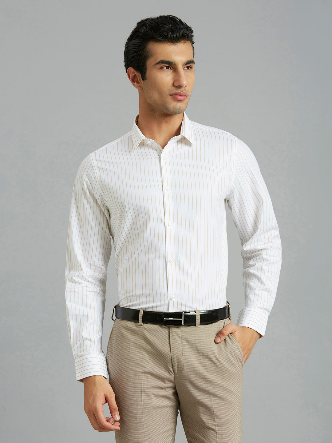 White-Beige 100% Cotton Slim fit Formal Full sleeve Shirts