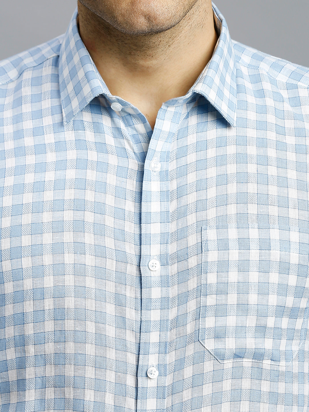 Best Premium Quality White & Blue Checks 100% Linen Regular Fit Formal Half Sleeve Shirt