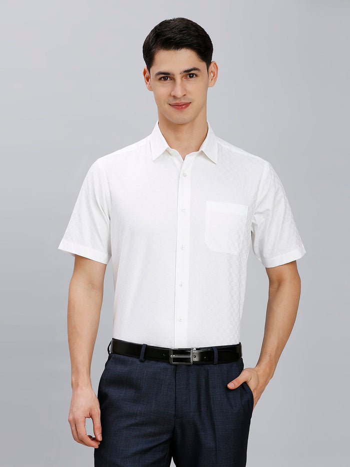 Men's Pure Cotton Dobby Solid Regular Fit Half Sleeve Formal Shirt - White