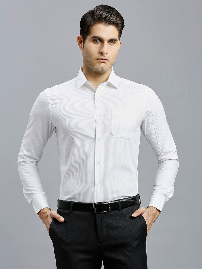 Men's Pure Cotton Dobby Solid Dobby Solid Regular Fit Full Sleeve Formal Shirt - White