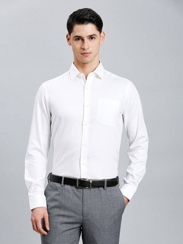 Men's Pure Cotton Dobby Solid Dobby Solid Regular Fit Full Sleeve Formal Shirt - White