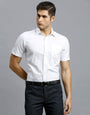 White Solid 100% Cotton Regular Fit Formal Half Sleeve Shirt