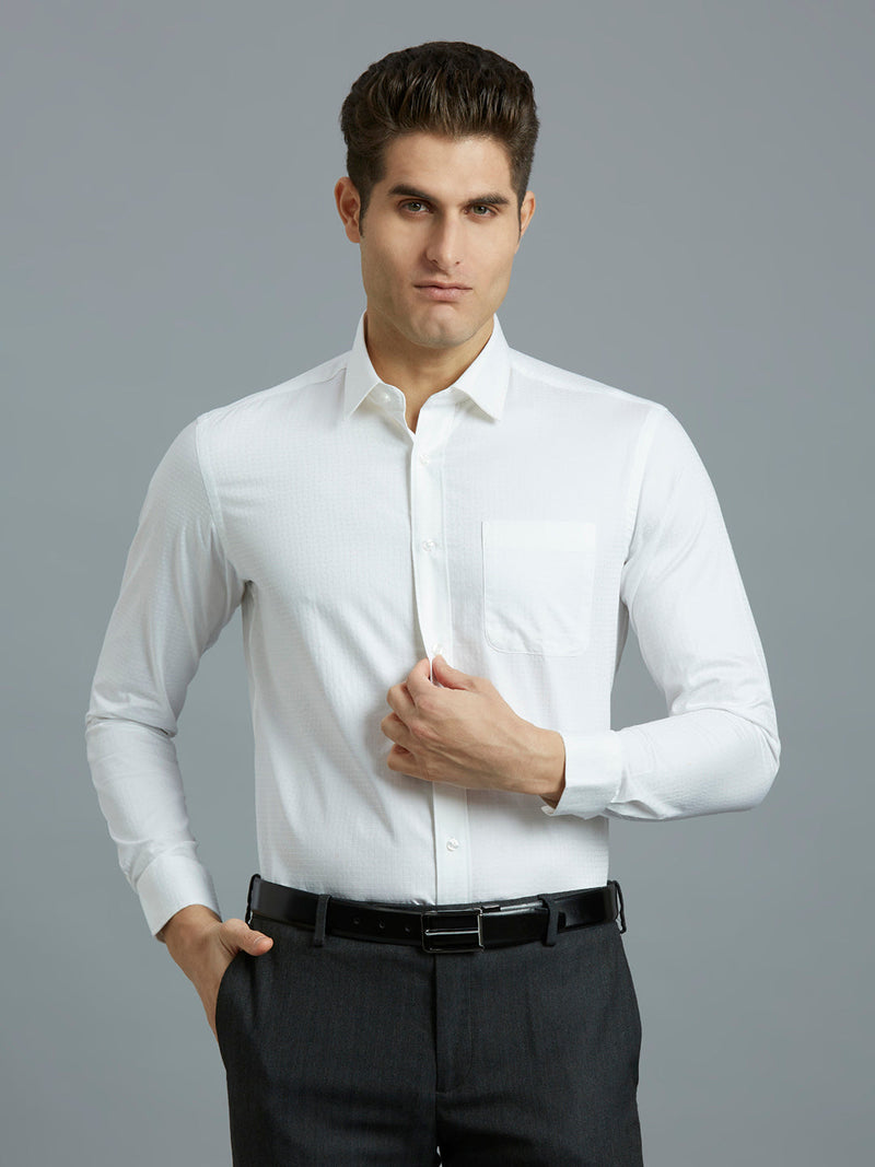 Premium White Solid 100% Cotton Regular Fit Formal Full Sleeve Shirt