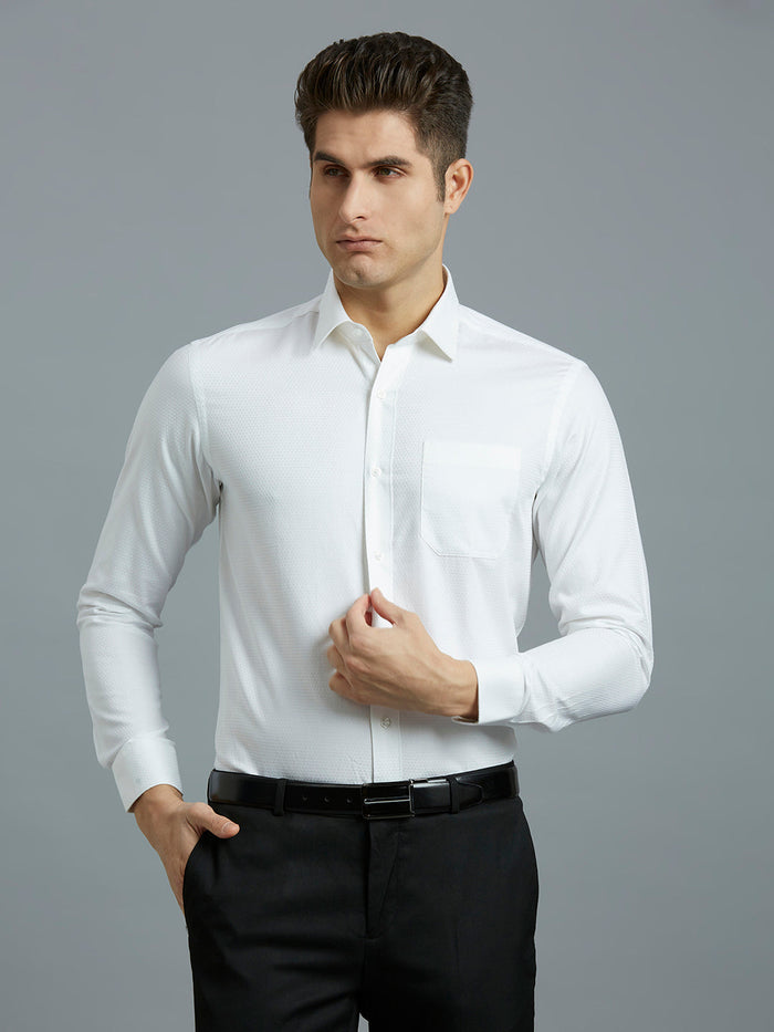 Men's Pure Cotton Dobby Solid Dobby Solid Regular Fit Full Sleeve Formal Shirt - White