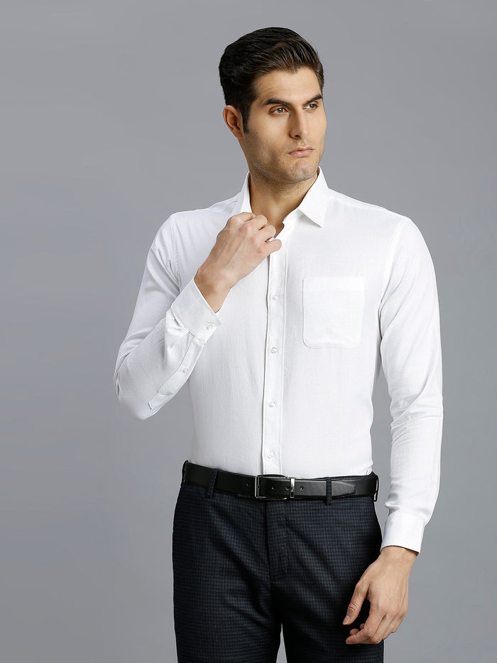 Men's Pure Cotton Dobby Solid Dobby Solid Regular Fit Full Sleeve Formal Shirt - White