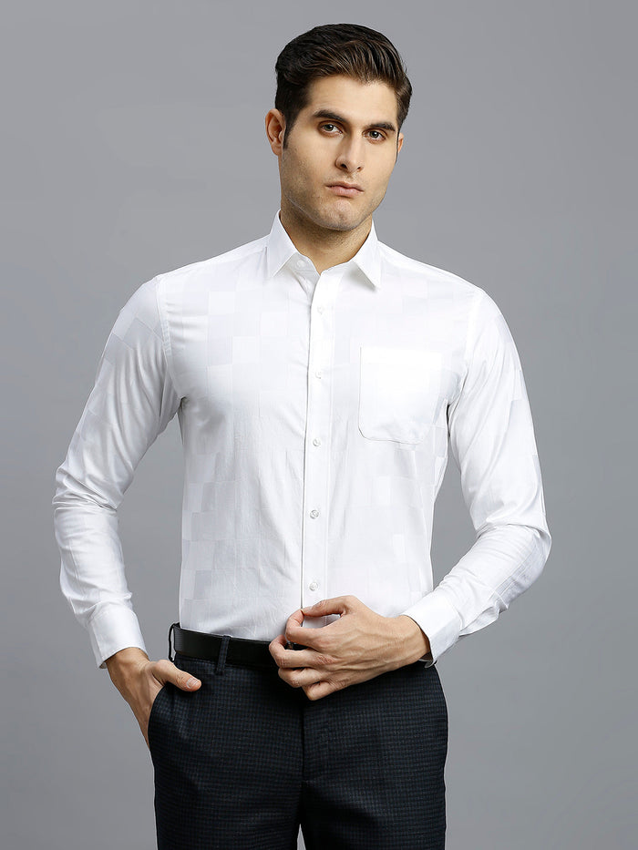 Men's Pure Cotton Dobby Solid Dobby Solid Regular Fit Full Sleeve Formal Shirt - White