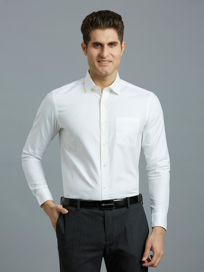 Men's Pure Cotton Dobby Solid Dobby Solid Regular Fit Full Sleeve Formal Shirt - White