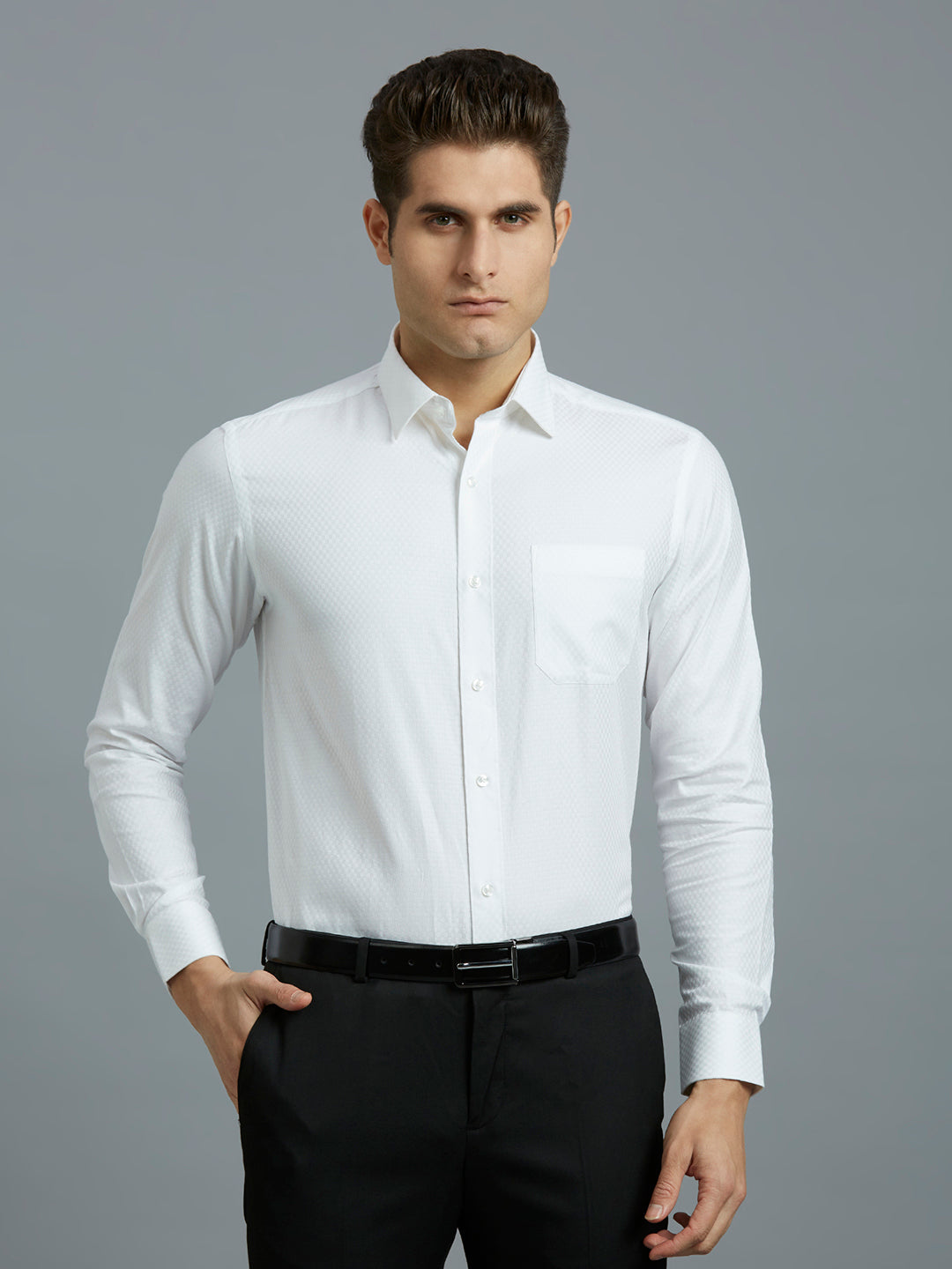 White Dobby Solid 100% Cotton Regular Fit Formal Full Sleeve Shirt