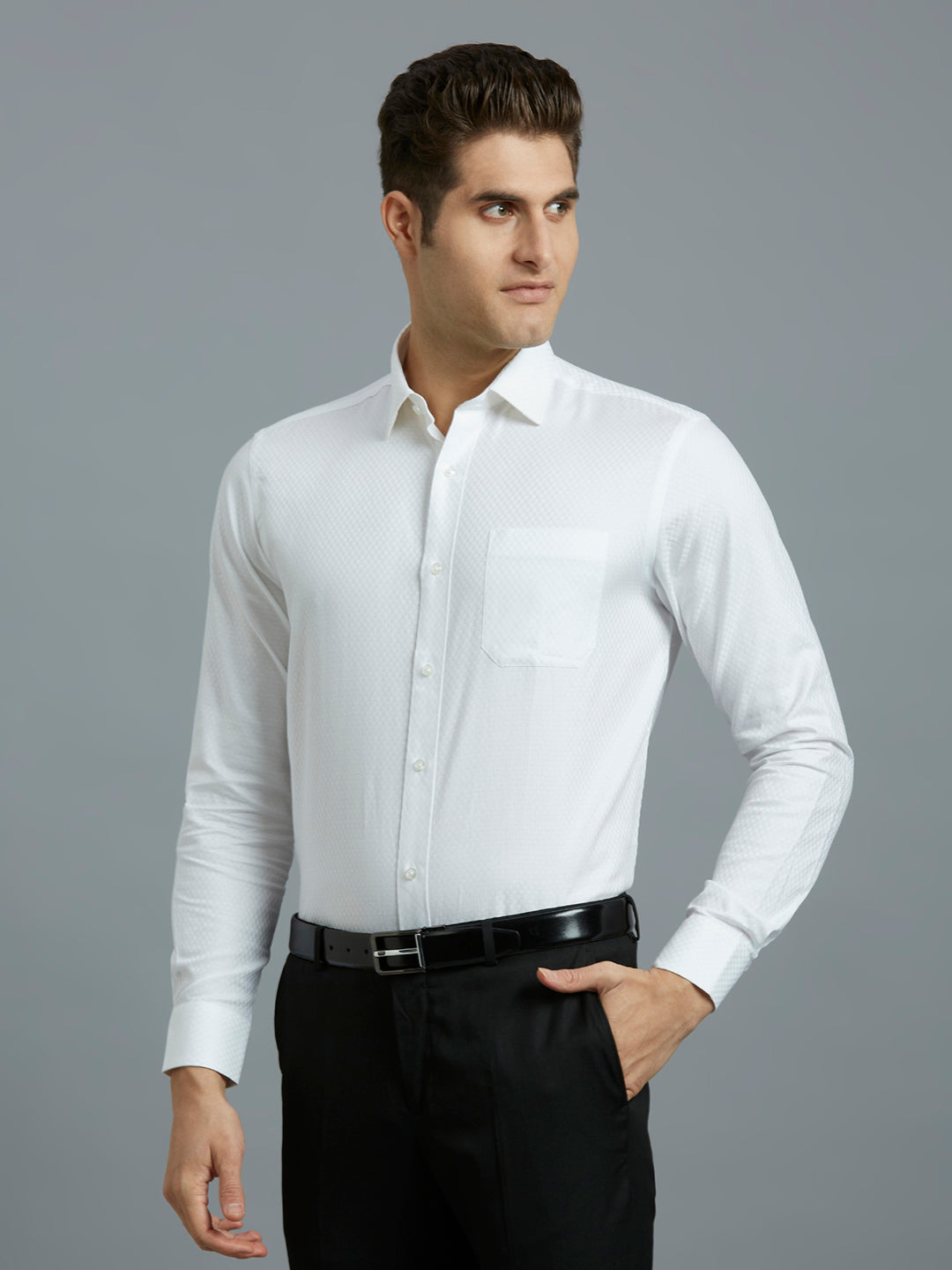 White Dobby Solid 100% Cotton Regular Fit Formal Full Sleeve Shirt