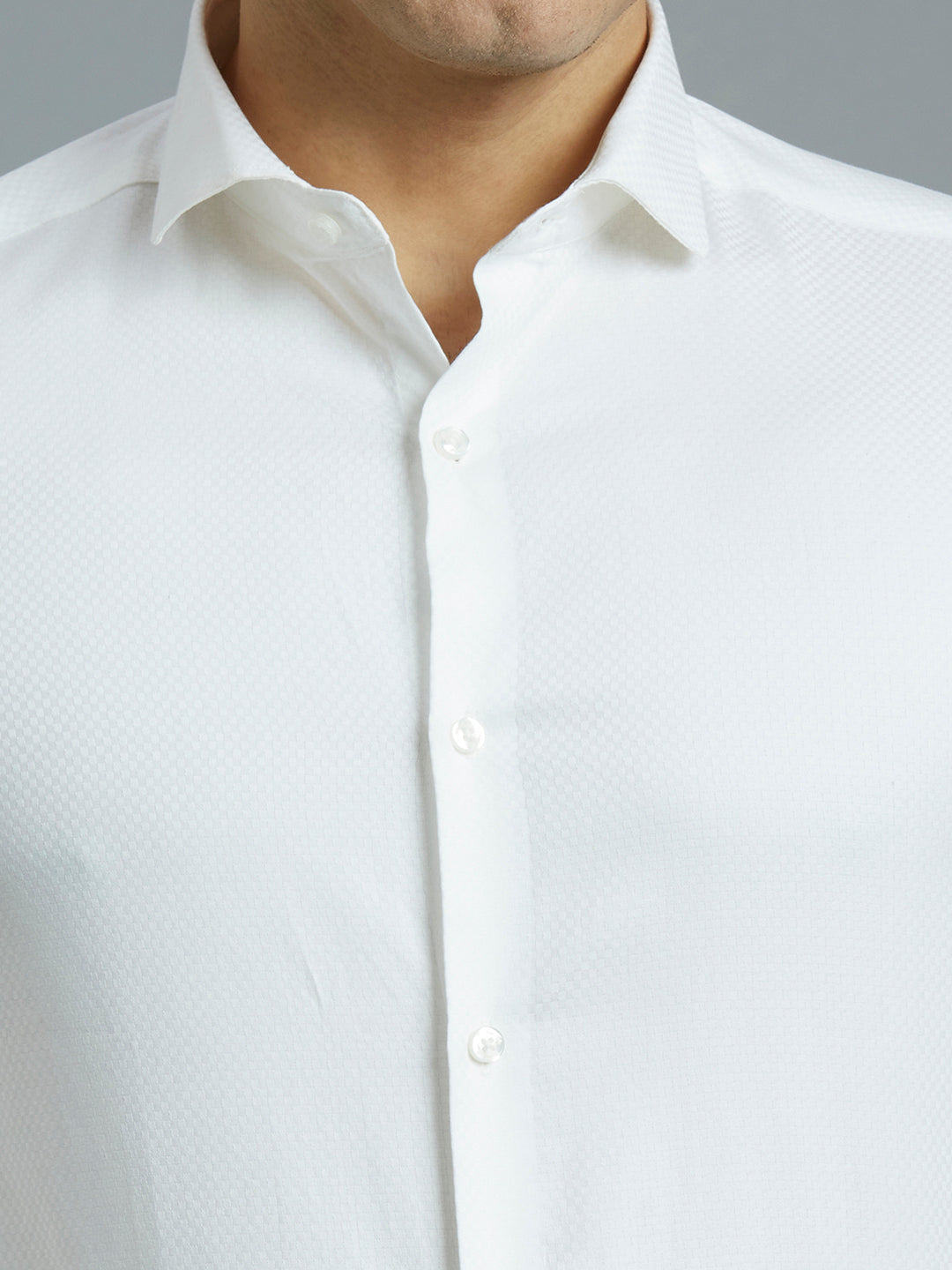 White Dobby Solid 100% Cotton Regular Fit Formal Full Sleeve Shirt