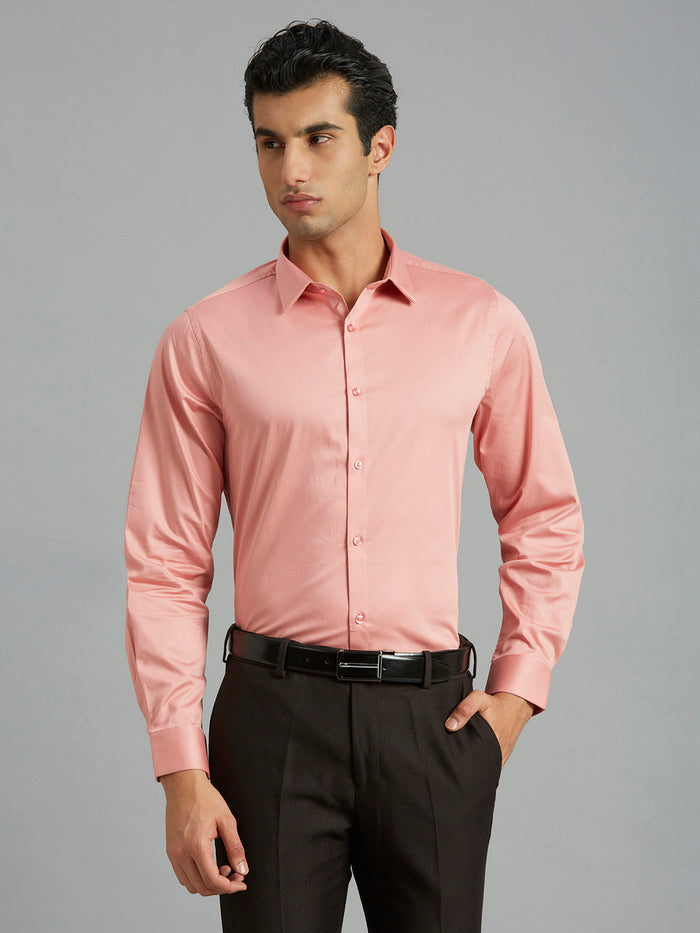 Men's Cotton Stretch Plain Slim Fit Full Sleeve Formal Shirt - Dark Pink