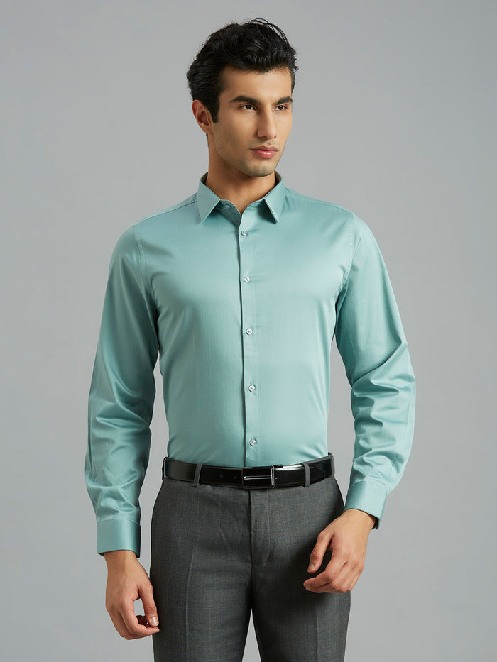 Men's Cotton Stretch Plain Slim Fit Full Sleeve Formal Shirt - Green