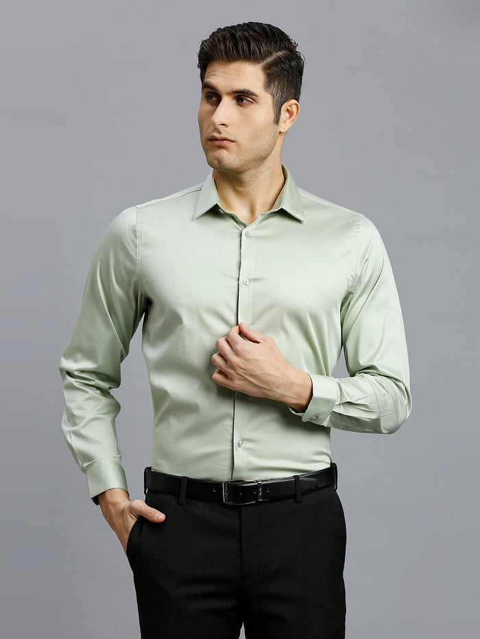 Men's Cotton Stretch Plain Slim Fit Full Sleeve Formal Shirt - Green