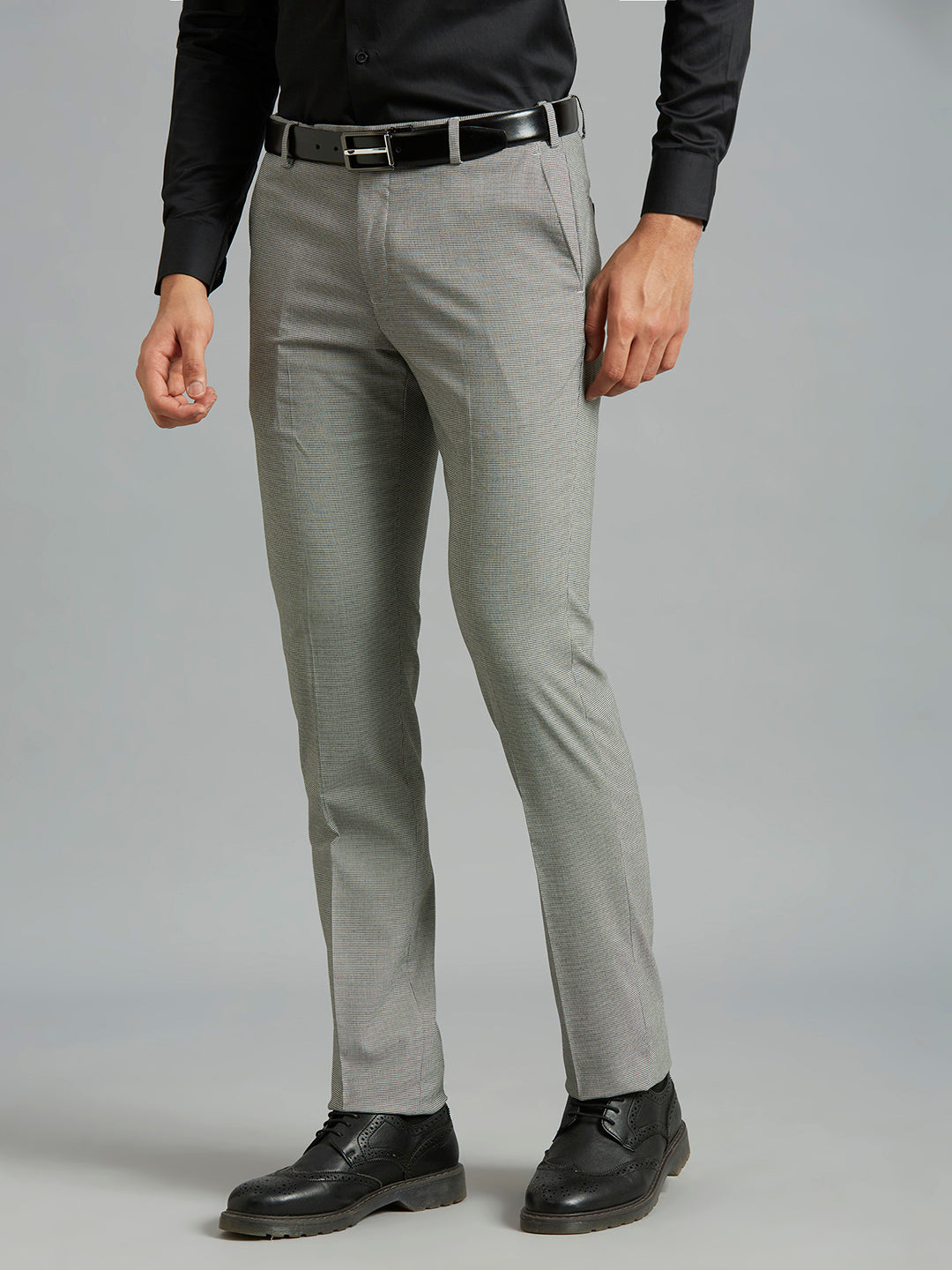 Black Checks Poly Viscose Elastane Auto Fit Formal Cross Pocket Trouser