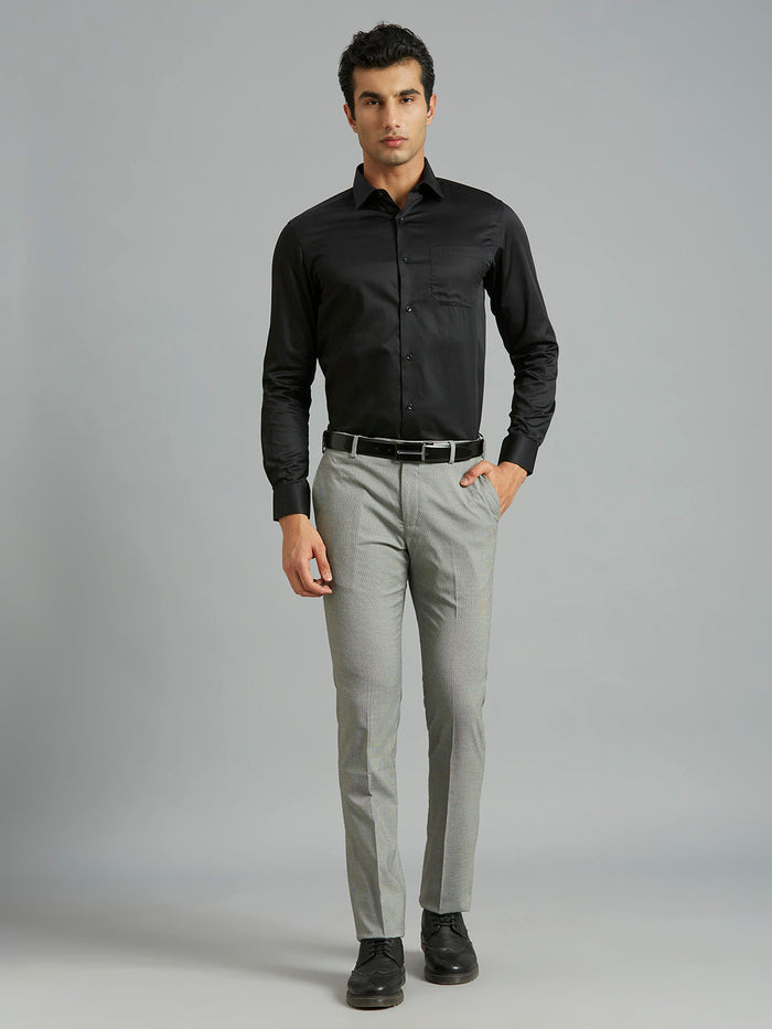 Black Checks Poly Viscose Elastane Auto Fit Formal Cross Pocket Trouser