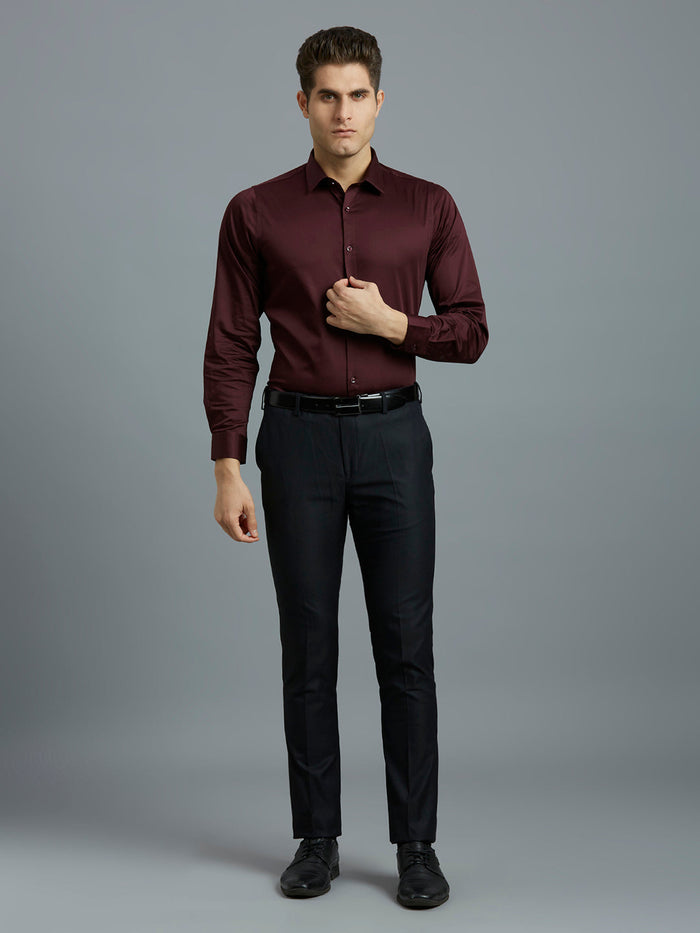 Dark Navy Plain Poly Viscose Elastane Auto Fit Formal Cross Pocket Trouser