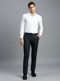 Blue Plain Poly Viscose Elastane Auto Fit Formal Cross Pocket Trouser