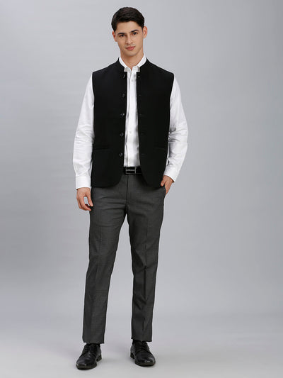 Light Grey Plain Poly Viscose Elastane Auto Fit Formal Cross Pocket Trouser