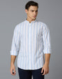 White & Blue Stripe 100% Cotton Slim Fit Casual Roll Up Full Sleeve Shirts