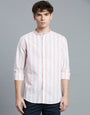 White & Pink Stripe 100% Cotton Slim Fit Casual Roll Up Full Sleeve Shirt