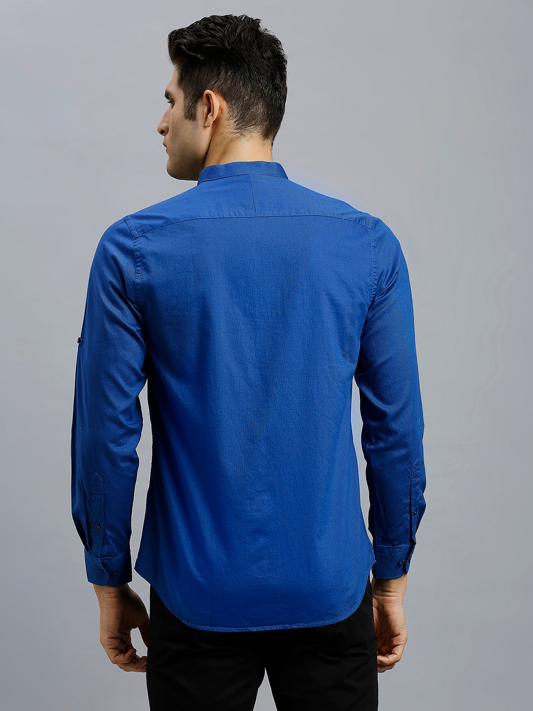 Dark Blue Dobby Y/D 100% Cotton Slim Fit Casual Roll Up Full Sleeve Shirts