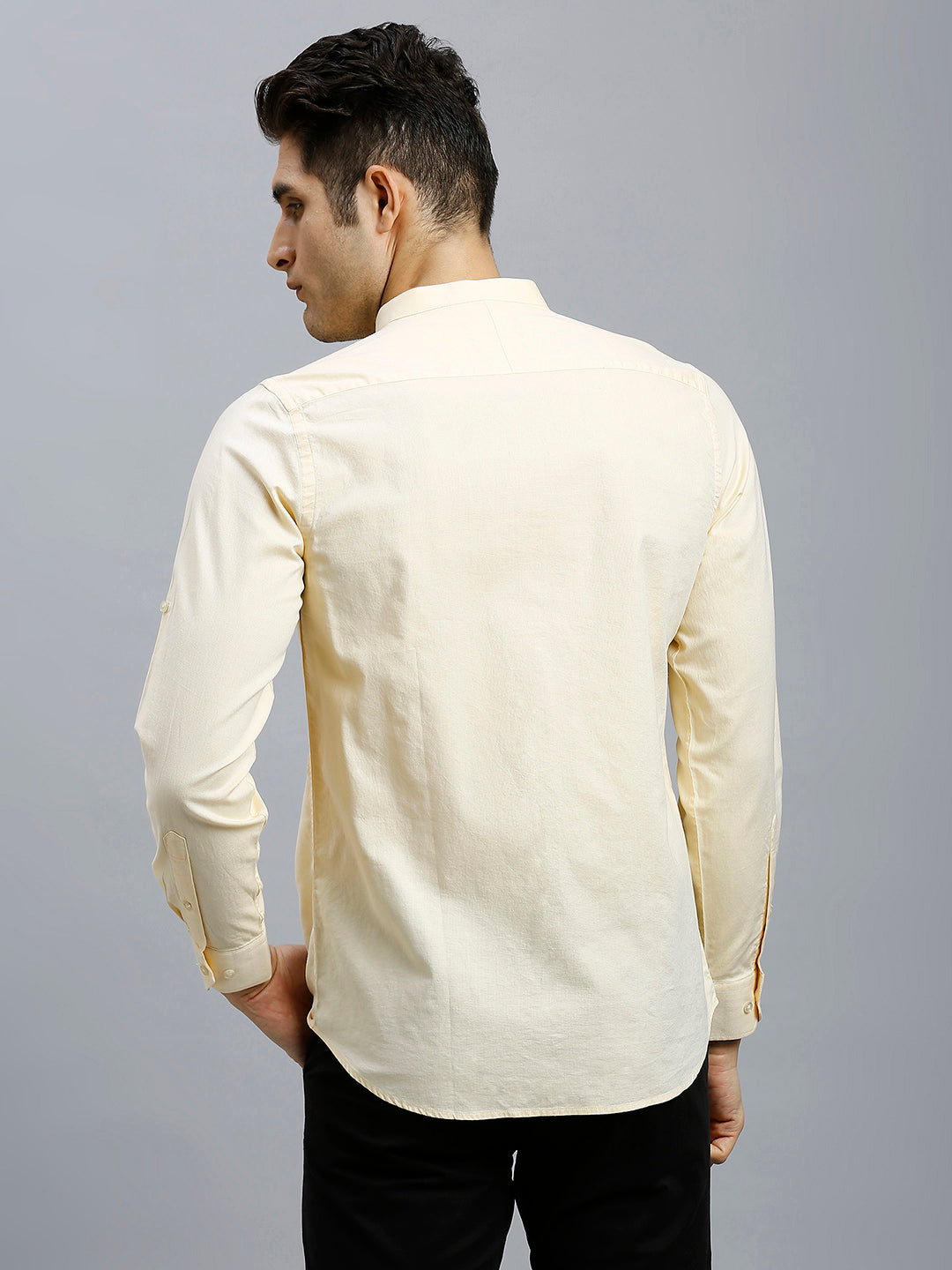 Yellow Dobby Y/D 100% Cotton Slim Fit Casual Roll Up Full Sleeve Shirts