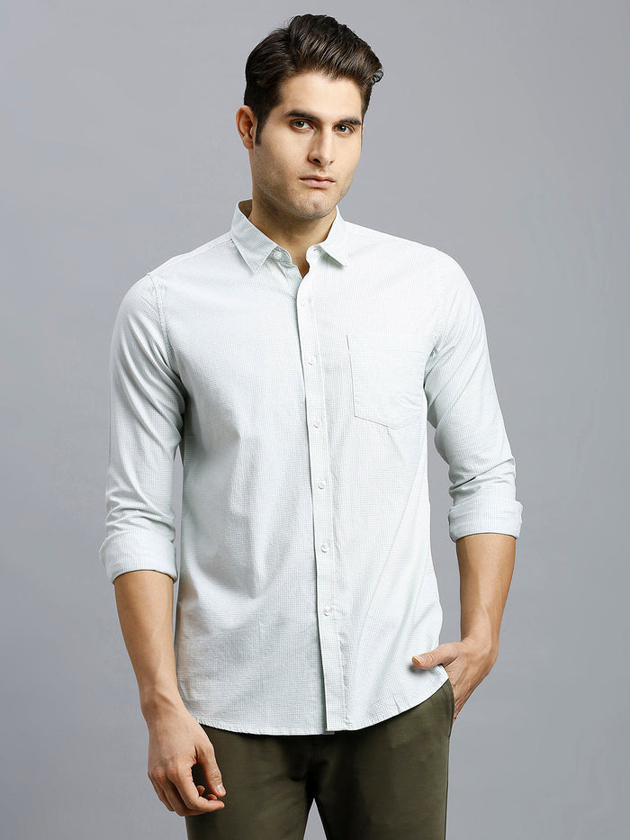 Men's Pure Cotton Checks Slim Fit Full Sleeve Casual Shirt - White