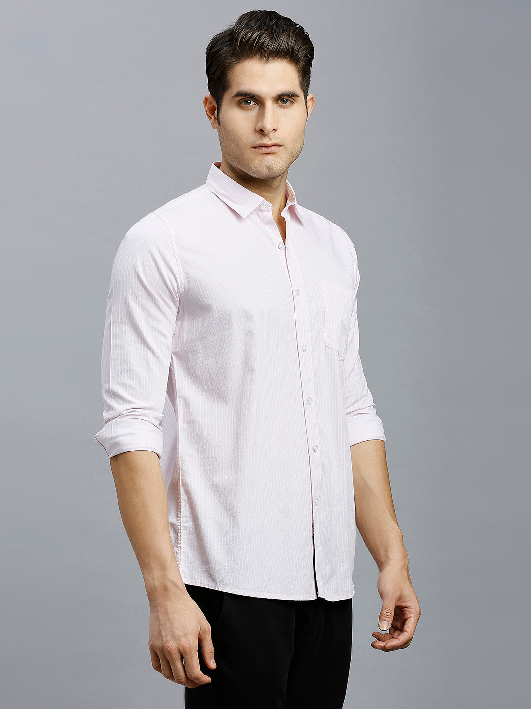 White & Pink Stripe 100% Cotton Slim Fit Casual Full Sleeve Shirts