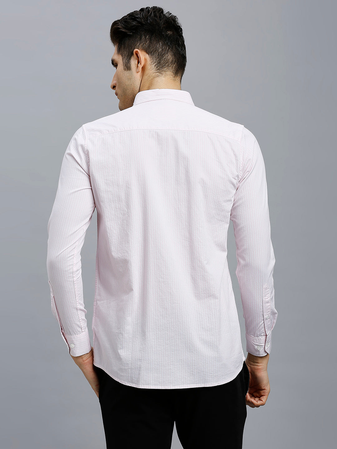 White & Pink Stripe 100% Cotton Slim Fit Casual Full Sleeve Shirts