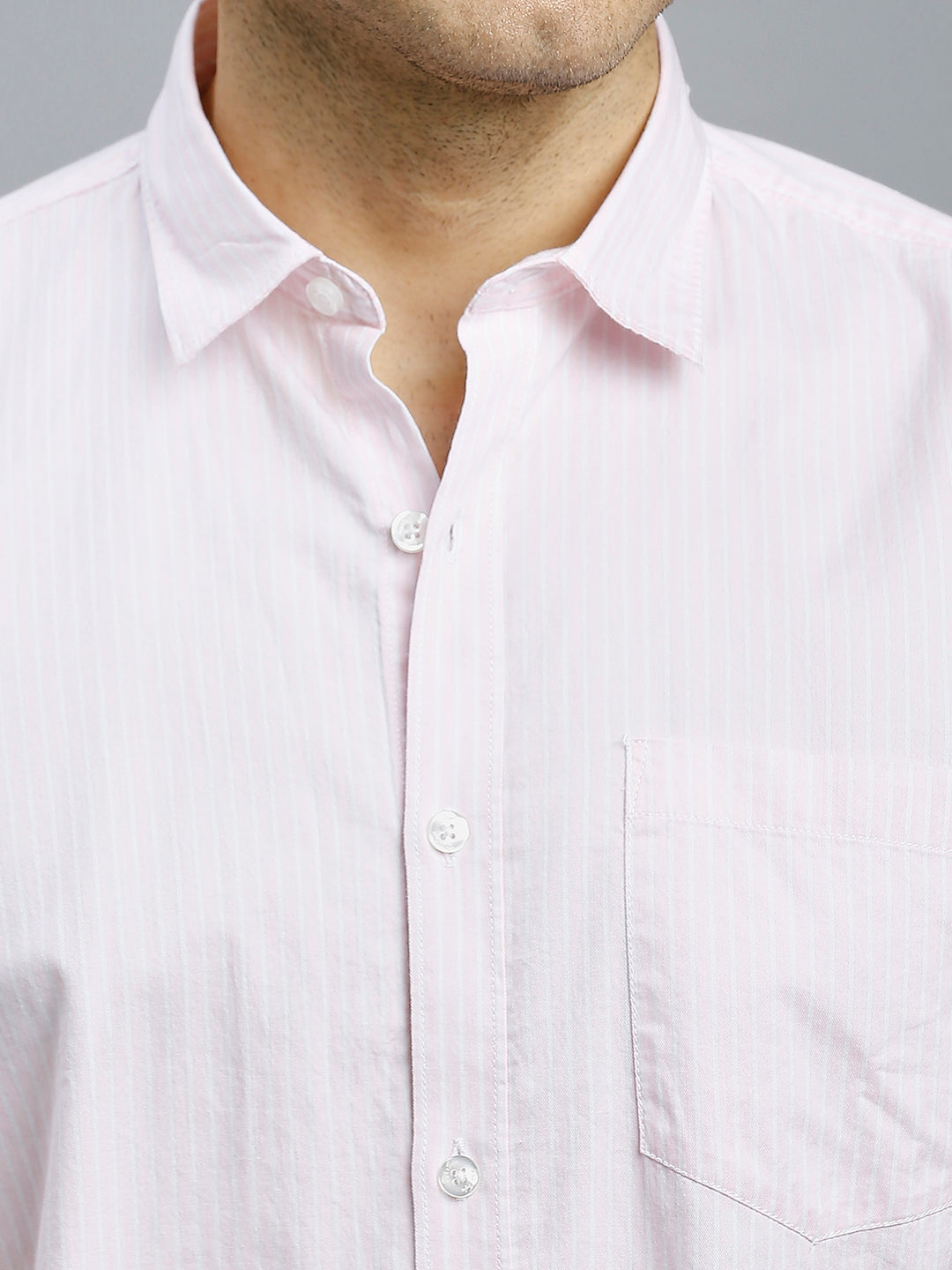 White & Pink Stripe 100% Cotton Slim Fit Casual Full Sleeve Shirts