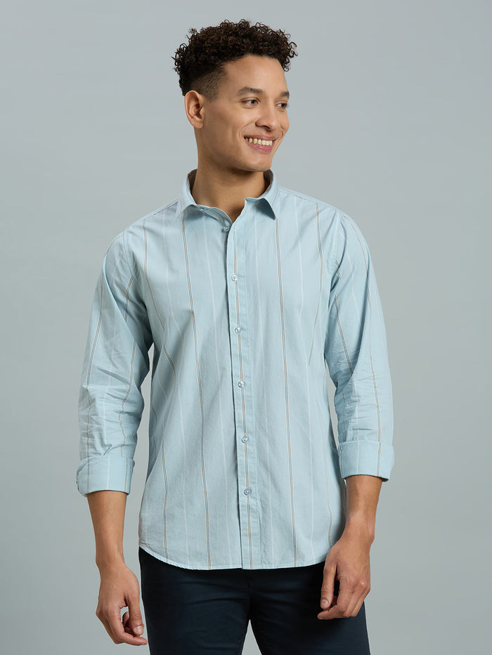 Men's Pure Cotton Stripe Stripe Slim Fit Full Sleeve Casual Shirt - Blue