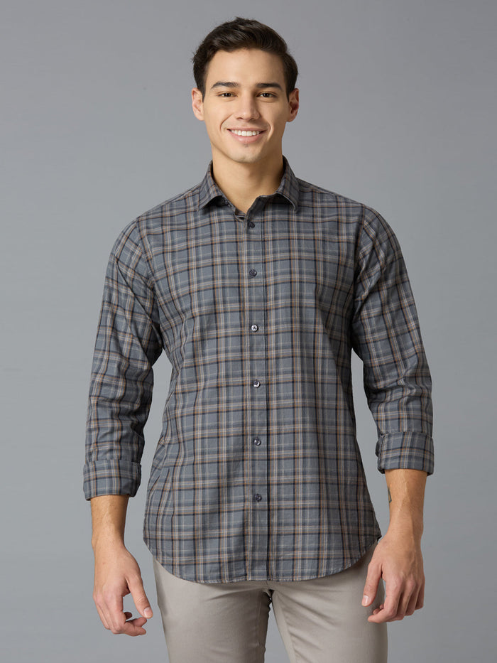 Men's Pure Cotton Checks Slim Fit Full Sleeve Casual Shirt - Black