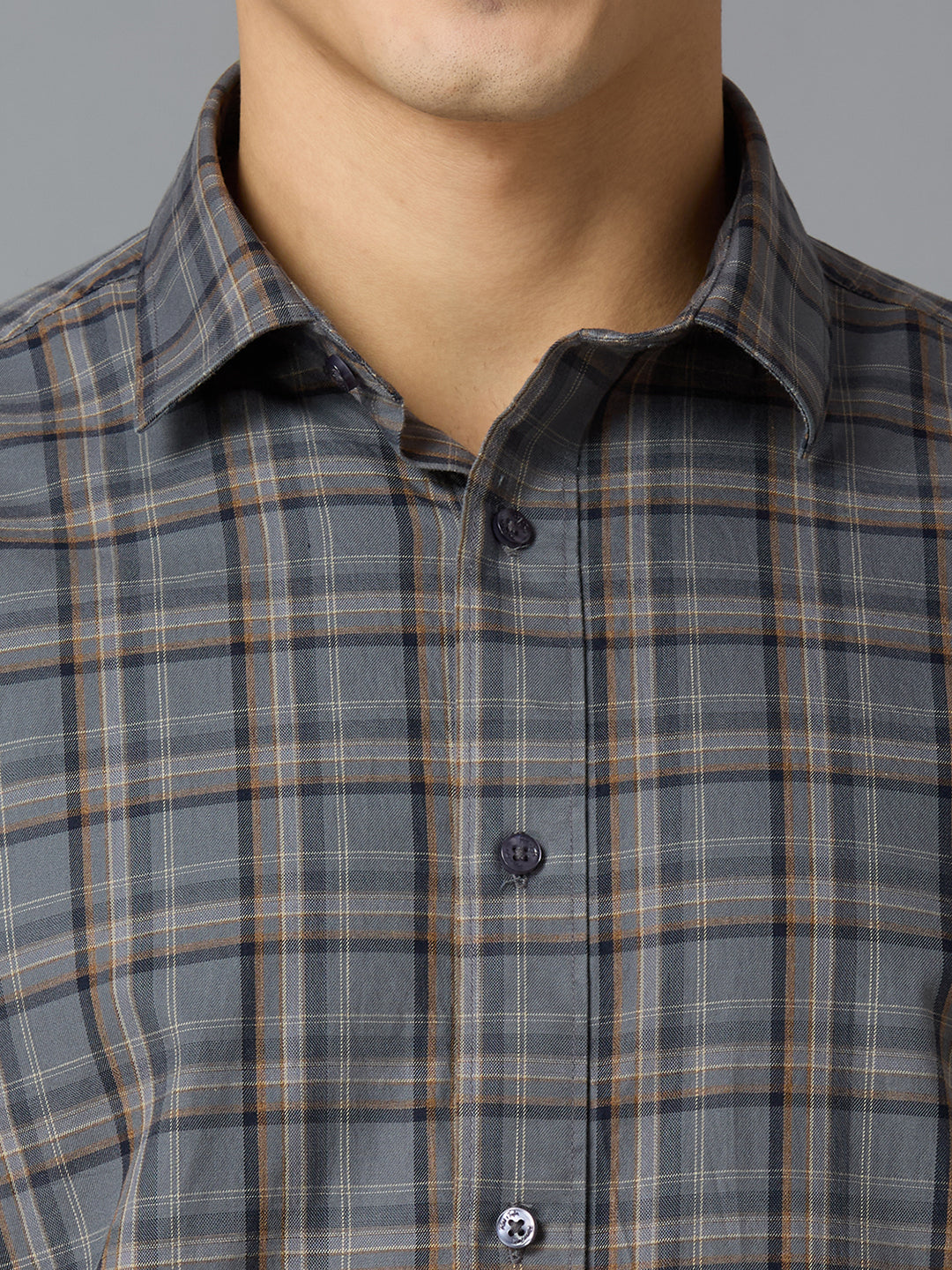 Charcoal Checks 100% Cotton Slim Fit Casual Full Sleeve Shirts