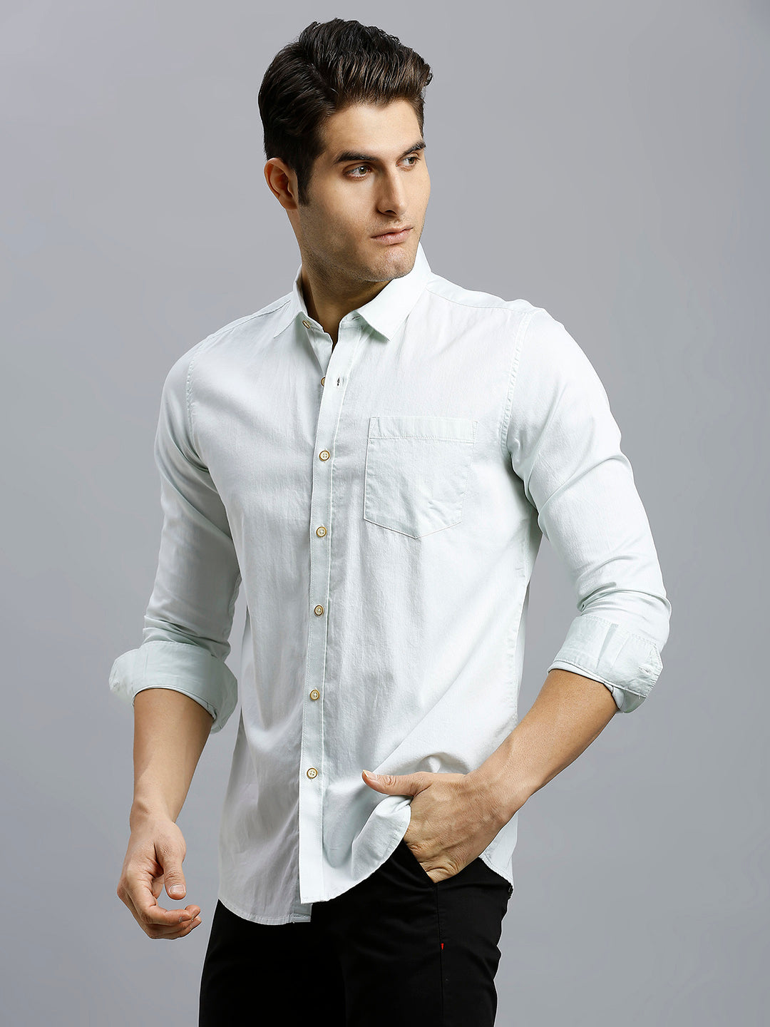 Light Green Dobby Y/D 100% Cotton Slim Fit Casual Full Sleeve Shirt