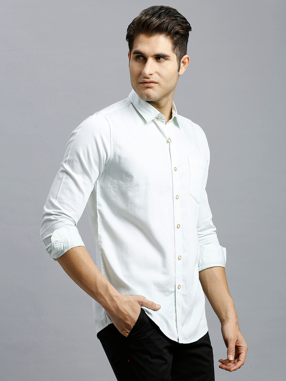 Light Green Dobby Y/D 100% Cotton Slim Fit Casual Full Sleeve Shirt