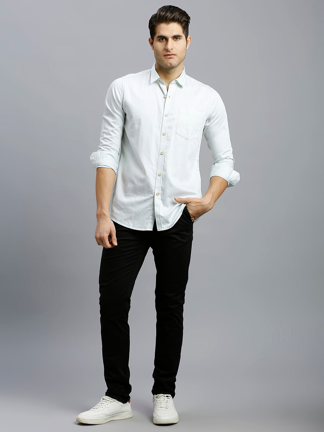 Light Green Dobby Y/D 100% Cotton Slim Fit Casual Full Sleeve Shirt