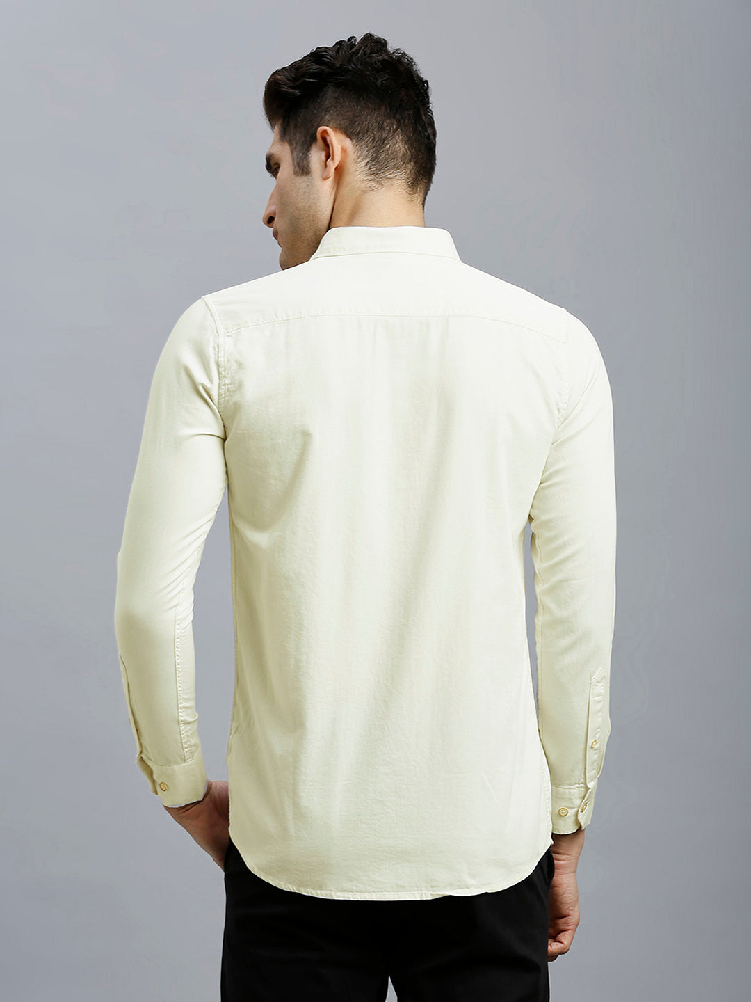 Light Yellow Dobby Y/D 100% Cotton Slim Fit Casual Full Sleeve Shirt