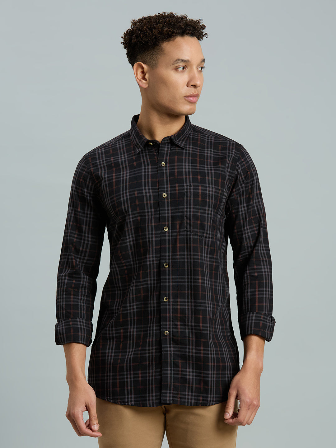 Black Checks 100% Cotton Slim Fit Casual Full Sleeve Shirt