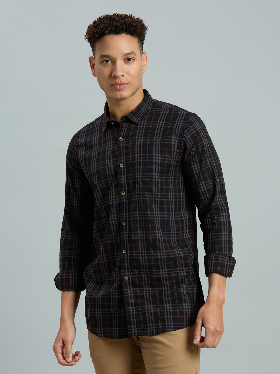 Black Checks 100% Cotton Slim Fit Casual Full Sleeve Shirt