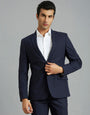 Medium Blue Plain Wool Blend With Elastane Tailor Fit Formal Full Sleeve Blazers