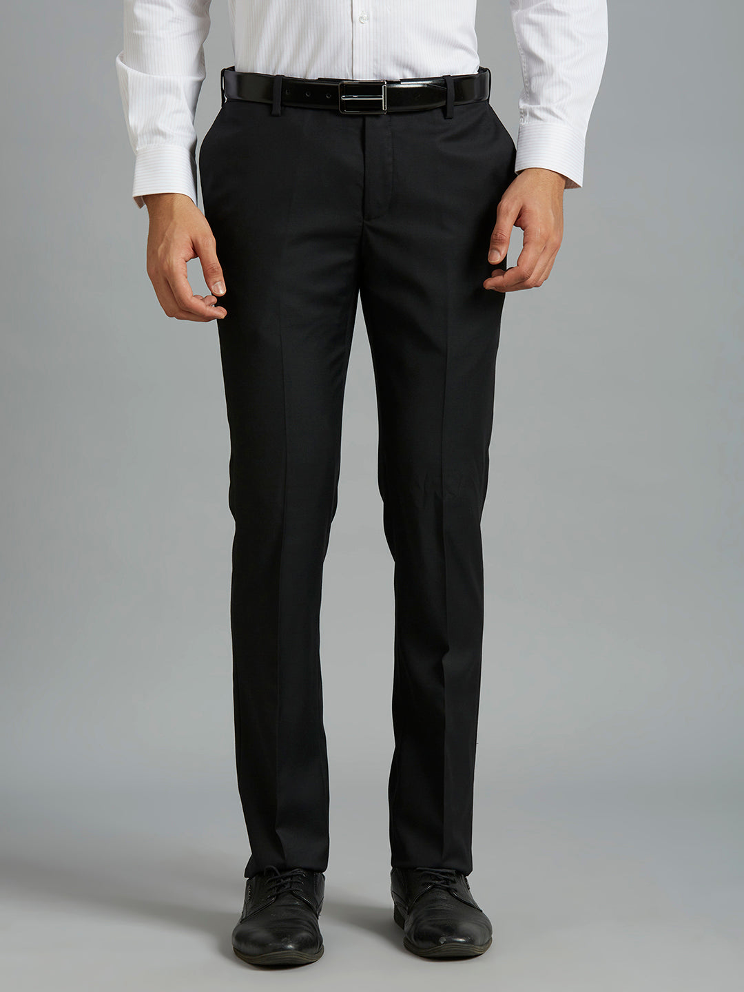 Black Plain Wool Blend With Elastane Auto Fit Formal Cross Pocket Trouser