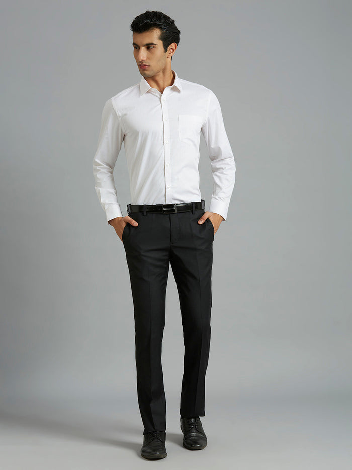 Black Plain Wool Blend With Elastane Auto Fit Formal Cross Pocket Trouser