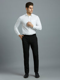 Classy Black Plain Poly Viscose Elastane Tailor Fit Formal Cross Pocket Trouser