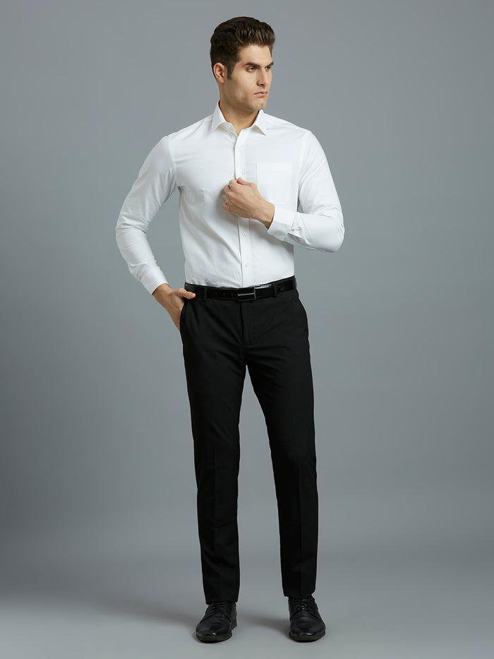 Classy Black Plain Poly Viscose Elastane Tailor Fit Formal Cross Pocket Trouser