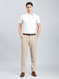 Light Khakhi Plain Poly Viscose Elastane Tailor Fit Formal Cross Pocket Trouser