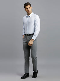 Light Grey Plain Poly Viscose Elastane Tailor Fit Formal Cross Pocket Trousers