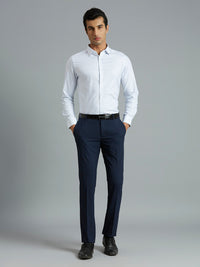 Navy Plain Poly Viscose Elastane Tailor Fit Formal Cross Pocket Trouser