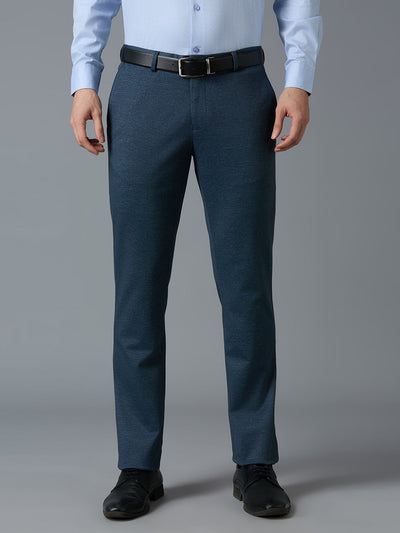 Grey Knitted Fabric Poly Viscose Elastane Tailor Fit Formal Cross Pocket Trousers